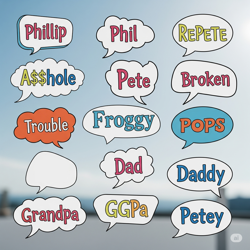 Talk Bubbles showing My Many Names